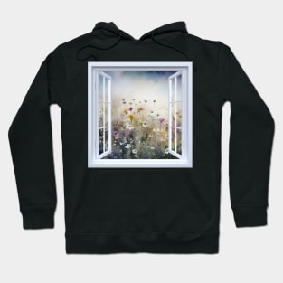 Wild Flower Field Window View Hoodie